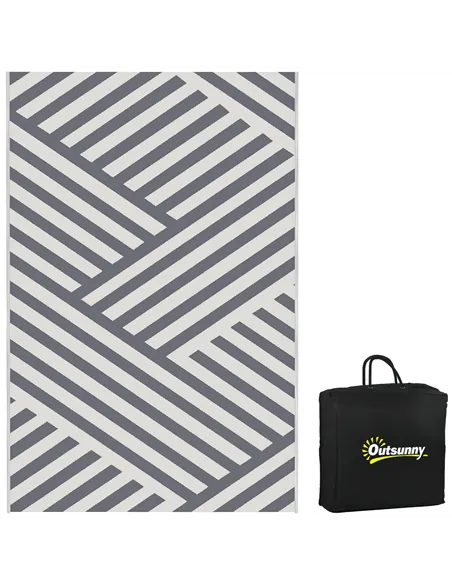 Outsunny Plastic Straw Reversible RV Outdoor Rug with Carry Bag, 182 x 274cm, Grey and Cream