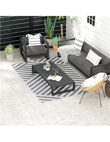 Outsunny Plastic Straw Reversible RV Outdoor Rug with Carry Bag, 182 x 274cm, Grey and Cream
