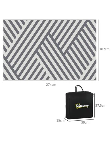 Outsunny Plastic Straw Reversible RV Outdoor Rug with Carry Bag, 182 x 274cm, Grey and Cream