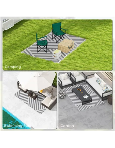 Outsunny Plastic Straw Reversible RV Outdoor Rug with Carry Bag, 182 x 274cm, Grey and Cream