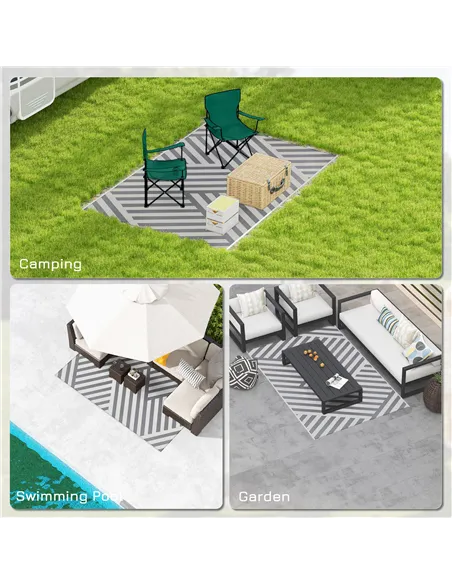 Outsunny Plastic Straw Reversible RV Outdoor Rug with Carry Bag, 182 x 274cm, Grey and Cream