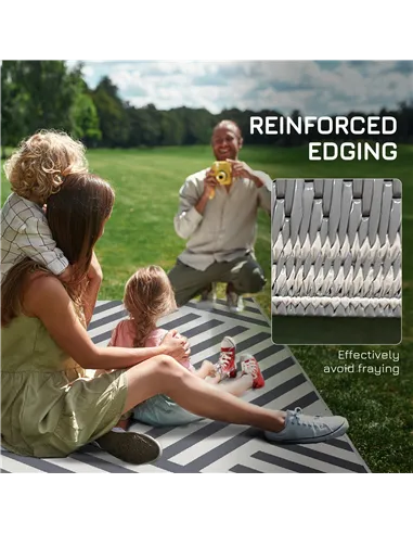 Outsunny Plastic Straw Reversible RV Outdoor Rug with Carry Bag, 182 x 274cm, Grey and Cream