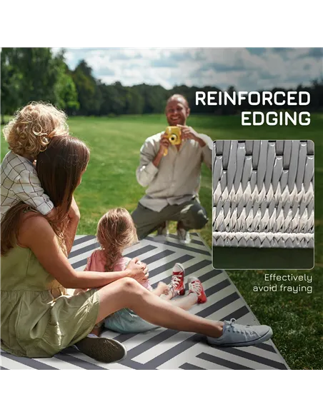Outsunny Plastic Straw Reversible RV Outdoor Rug with Carry Bag, 182 x 274cm, Grey and Cream