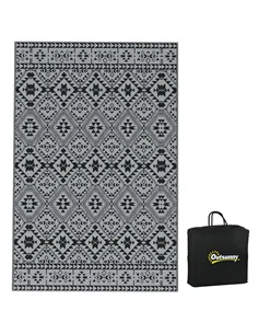 Outsunny 182 x 274cm Reversible Patterned Outdoor Rug, with Bag - Black/Grey