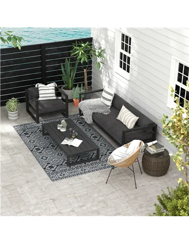 Outsunny 182 x 274cm Reversible Patterned Outdoor Rug, with Bag - Black/Grey