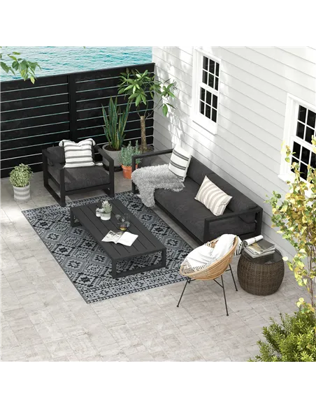 Outsunny 182 x 274cm Reversible Patterned Outdoor Rug, with Bag - Black/Grey