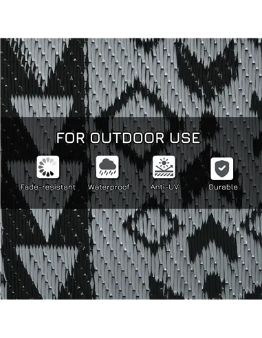 Outsunny 182 x 274cm Reversible Patterned Outdoor Rug, with Bag - Black/Grey