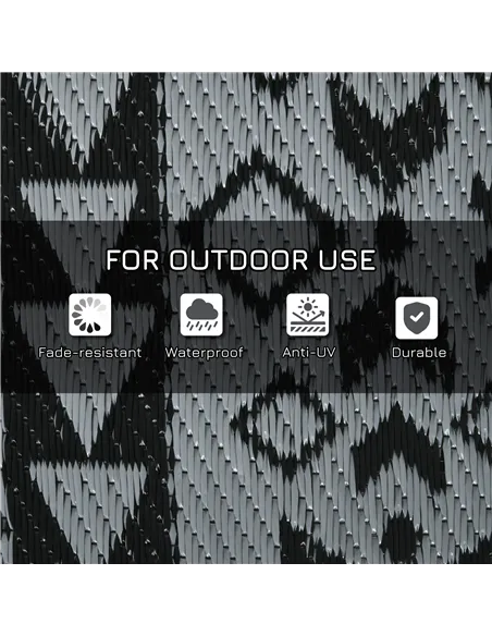 Outsunny 182 x 274cm Reversible Patterned Outdoor Rug, with Bag - Black/Grey