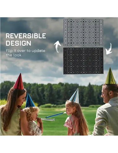 Outsunny 182 x 274cm Reversible Patterned Outdoor Rug, with Bag - Black/Grey