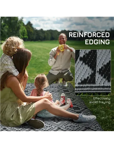 Outsunny 182 x 274cm Reversible Patterned Outdoor Rug, with Bag - Black/Grey