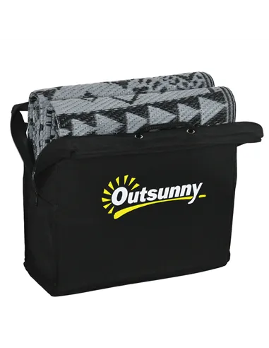 Outsunny 182 x 274cm Reversible Patterned Outdoor Rug, with Bag - Black/Grey