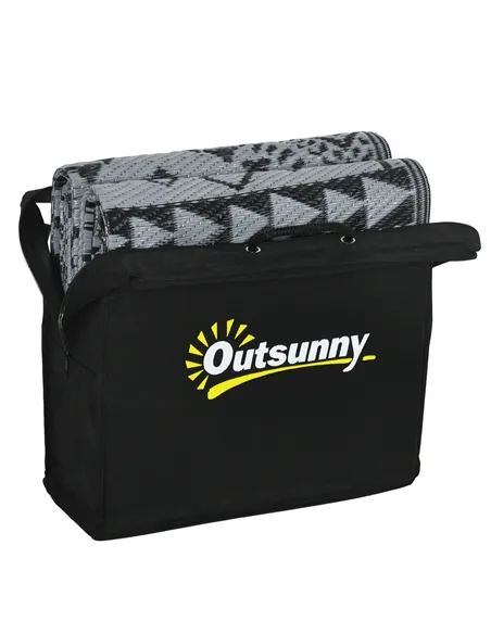 Outsunny 182 x 274cm Reversible Patterned Outdoor Rug, with Bag - Black/Grey