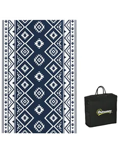 Outsunny Plastic Straw Reversible RV Outdoor Rug with Carry Bag, 182 x 274cm, Dark Blue and White