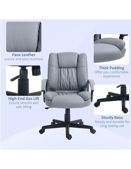 HOMCOM Office Chair, Computer Desk Chair, Mid Back Executive Chair with Adjustable Height and Swivel Rolling Wheels for Home Stu