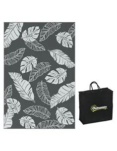 Outsunny Plastic Straw Reversible RV Outdoor Rug with Carry Bag, 182 x 274cm, Grey and White
