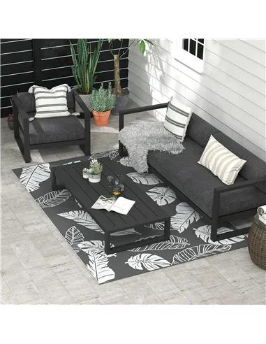 Outsunny Plastic Straw Reversible RV Outdoor Rug with Carry Bag, 182 x 274cm, Grey and White