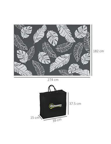 Outsunny Plastic Straw Reversible RV Outdoor Rug with Carry Bag, 182 x 274cm, Grey and White