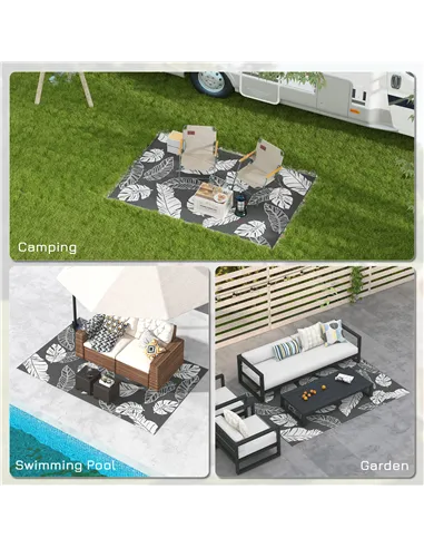 Outsunny Plastic Straw Reversible RV Outdoor Rug with Carry Bag, 182 x 274cm, Grey and White