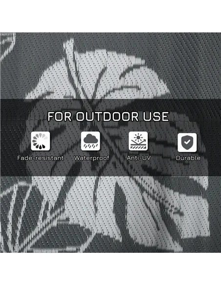 Outsunny Plastic Straw Reversible RV Outdoor Rug with Carry Bag, 182 x 274cm, Grey and White