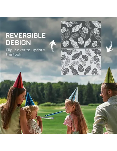 Outsunny Plastic Straw Reversible RV Outdoor Rug with Carry Bag, 182 x 274cm, Grey and White