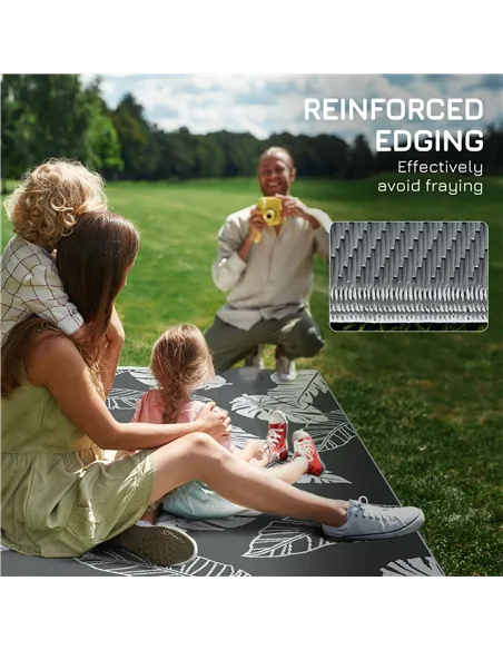 Outsunny Plastic Straw Reversible RV Outdoor Rug with Carry Bag, 182 x 274cm, Grey and White