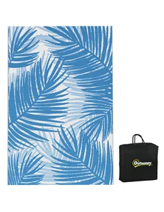 Outsunny Plastic Straw Reversible RV Outdoor Rug with Carry Bag, 182 x 274cm, Blue and Cream