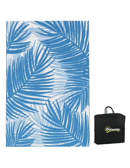 Outsunny Plastic Straw Reversible RV Outdoor Rug with Carry Bag, 182 x 274cm, Blue and Cream