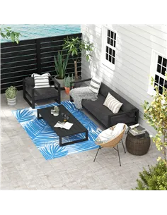 Outsunny Plastic Straw Reversible RV Outdoor Rug with Carry Bag, 182 x 274cm, Blue and Cream 2