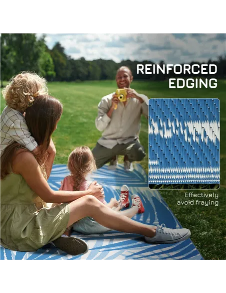 Outsunny Plastic Straw Reversible RV Outdoor Rug with Carry Bag, 182 x 274cm, Blue and Cream