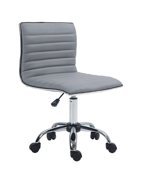 HOMCOM Armless Task Desk Chair, Swivel Office Chair with Faux Leather, Adjustable Seat Height, Chrome Base, Wheels for Home, Lig