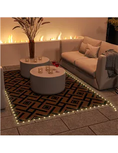 Outsunny Plastic Straw Reversible RV Outdoor Rug with LED String Light, 182 x 274cm, Brown and Black 2