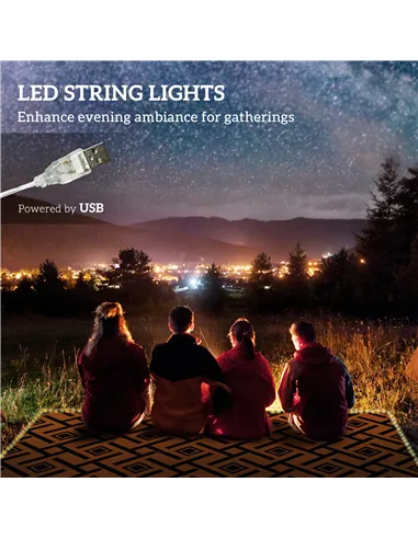 Outsunny Plastic Straw Reversible RV Outdoor Rug with LED String Light, 182 x 274cm, Brown and Black