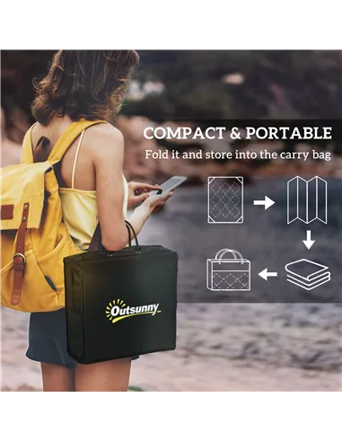 Outsunny Plastic Straw Reversible RV Outdoor Rug with LED String Light, 182 x 274cm, Brown and Black