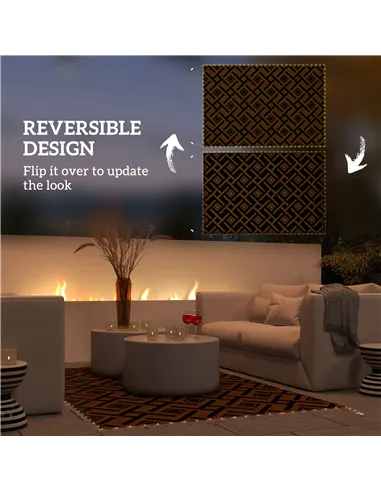 Outsunny Plastic Straw Reversible RV Outdoor Rug with LED String Light, 182 x 274cm, Brown and Black