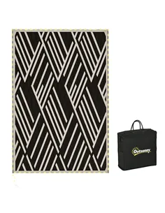 Outsunny Plastic Straw Reversible RV Outdoor Rug with LED String Light, 182 x 274cm, Black and Coffee