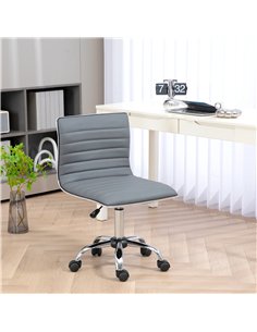 HOMCOM Armless Task Desk Chair, Swivel Office Chair with Faux Leather, Adjustable Seat Height, Chrome Base, Wheels for Home, Lig 2