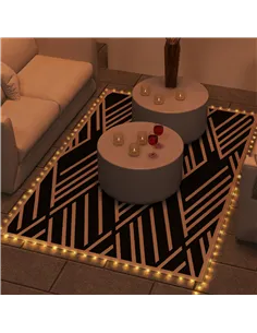 Outsunny Plastic Straw Reversible RV Outdoor Rug with LED String Light, 182 x 274cm, Black and Coffee 2