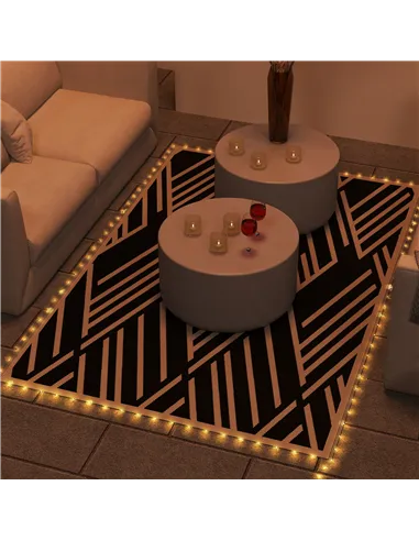 Outsunny Plastic Straw Reversible RV Outdoor Rug with LED String Light, 182 x 274cm, Black and Coffee