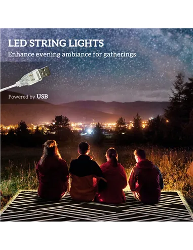 Outsunny Plastic Straw Reversible RV Outdoor Rug with LED String Light, 182 x 274cm, Black and Coffee