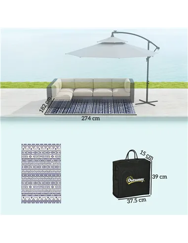 Outsunny Reversible Outdoor Rug with Carry Bag, Waterproof Plastic Straw Mat for Garden, Deck, RV, Picnic, Beach, Camping, 182 x