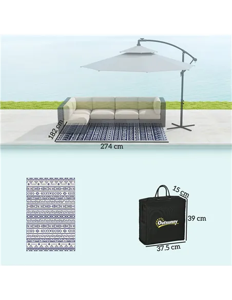 Outsunny Reversible Outdoor Rug with Carry Bag, Waterproof Plastic Straw Mat for Garden, Deck, RV, Picnic, Beach, Camping, 182 x