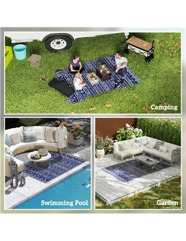 Outsunny Reversible Outdoor Rug with Carry Bag, Waterproof Plastic Straw Mat for Garden, Deck, RV, Picnic, Beach, Camping, 182 x