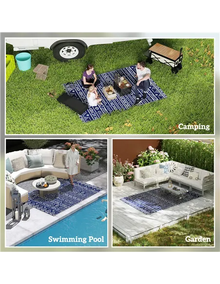 Outsunny Reversible Outdoor Rug with Carry Bag, Waterproof Plastic Straw Mat for Garden, Deck, RV, Picnic, Beach, Camping, 182 x