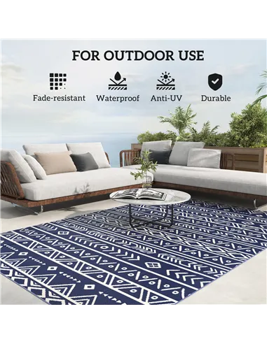 Outsunny Reversible Outdoor Rug with Carry Bag, Waterproof Plastic Straw Mat for Garden, Deck, RV, Picnic, Beach, Camping, 182 x