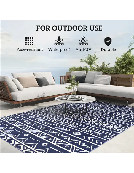 Outsunny Reversible Outdoor Rug with Carry Bag, Waterproof Plastic Straw Mat for Garden, Deck, RV, Picnic, Beach, Camping, 182 x