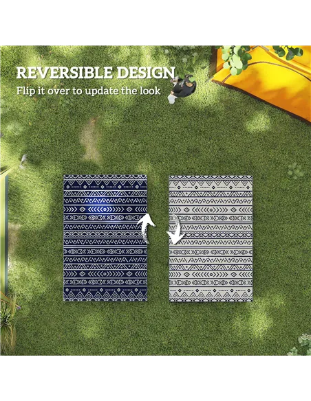 Outsunny Reversible Outdoor Rug with Carry Bag, Waterproof Plastic Straw Mat for Garden, Deck, RV, Picnic, Beach, Camping, 182 x