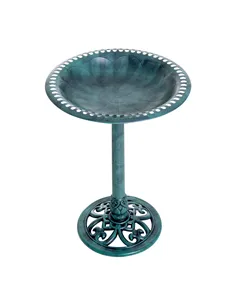 Outsunny Garden Bird Bath Outdoor Decrative Garden Feeder Stand with Scallop-like Pattern, Time-Worn Finish, 50cm, Green