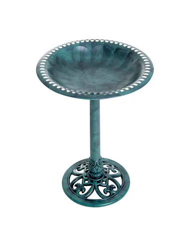 Outsunny Garden Bird Bath Outdoor Decrative Garden Feeder Stand with Scallop-like Pattern, Time-Worn Finish, 50cm, Green