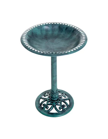 Outsunny Garden Bird Bath Outdoor Decrative Garden Feeder Stand with Scallop-like Pattern, Time-Worn Finish, 50cm, Green