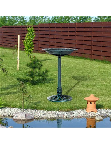 Outsunny Garden Bird Bath Outdoor Decrative Garden Feeder Stand with Scallop-like Pattern, Time-Worn Finish, 50cm, Green